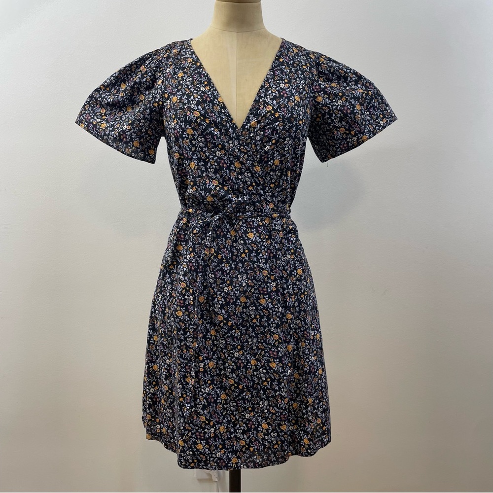 Mini Wrap Dress Floral XS Madewell Blue Micro Tie Crossover Cottagecore Boho